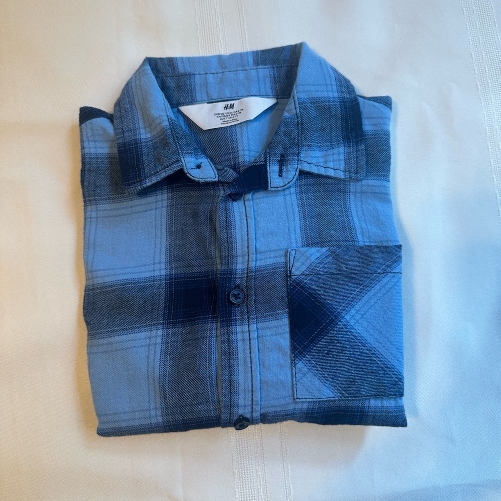 H&M Blue Plaid Kids Button Down Shirt - Picture 2 of 7